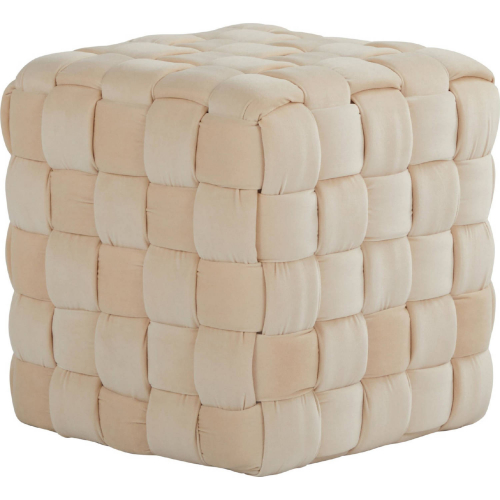 Square Braided 16" Ottoman in Cream Velvet